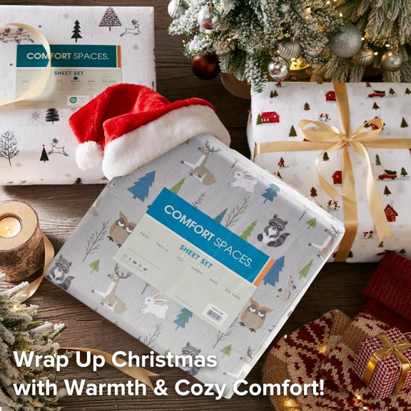 King Size Cotton Flannel Sheet Set with 14 Deep Pocket - Multi Forest Animals Print Bedding