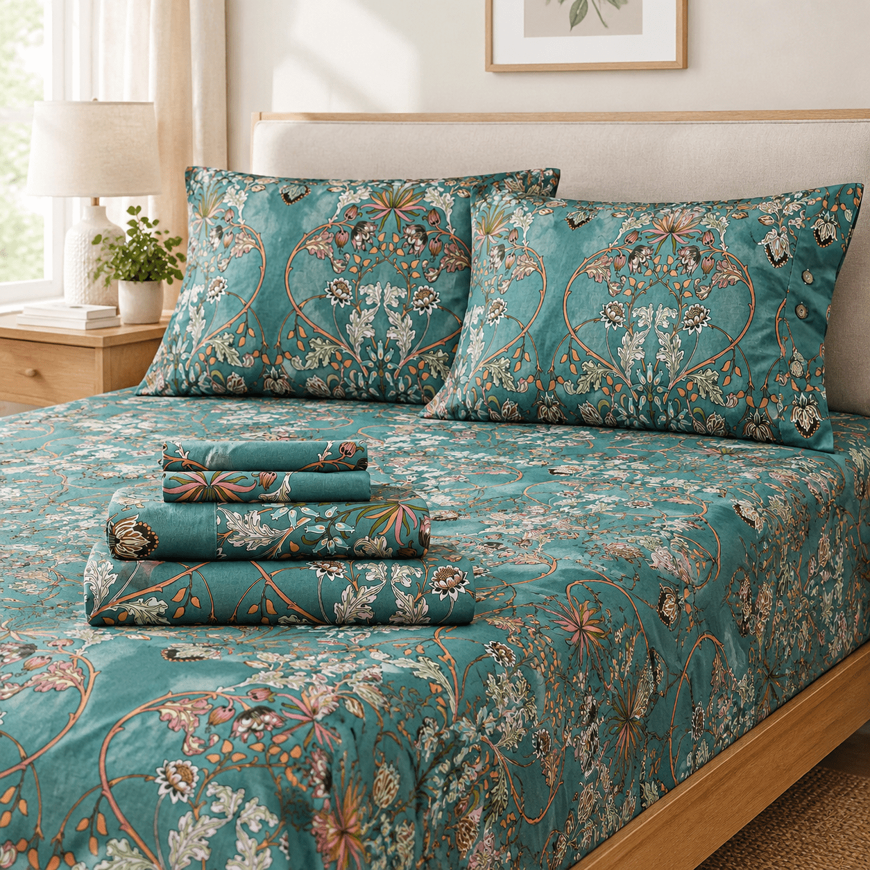 Sheets King Pattern Spring King Size Cotton Sheet Set, Maui Blue Vintage Botanical Pattern, 17.5 ...