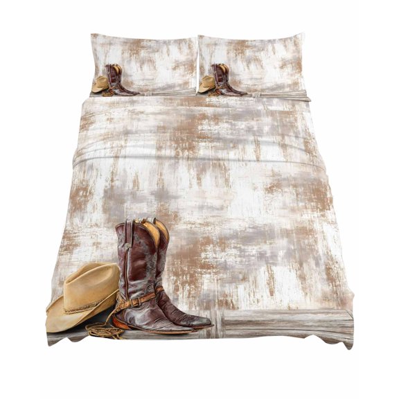 King Size Cowboy Boots Sheet Sets Western Cowboy Hat Ropes Boots Gradient Brown Soft Breathable Microfiber Bed Sheets Deep Pockets 4 Piece Bed Sheets Set, 1 Fitted Sheet, 1 Flat Sheet & 2 Pillowcases