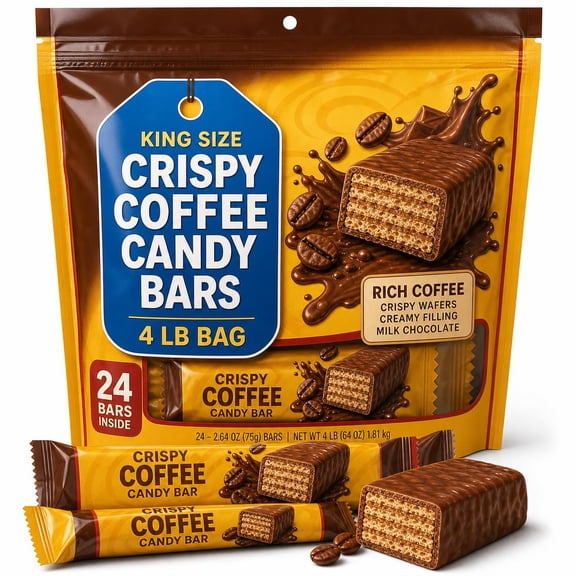King Size Crispy Coffee Candy Bars 2.64 oz Each, Pack of 24, 4 Pound Bag