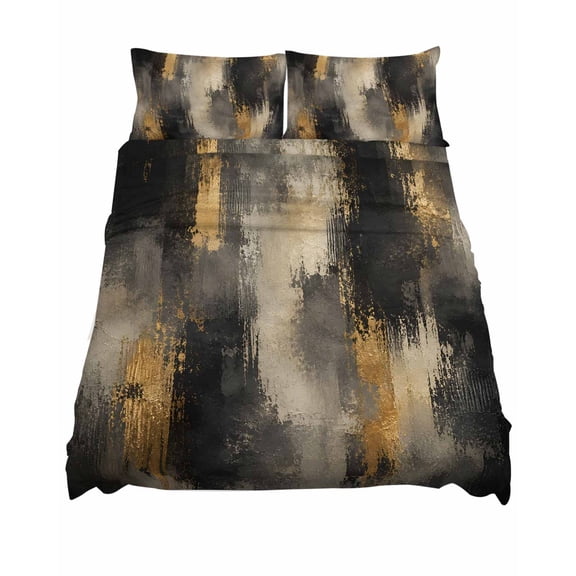 King Size Dark Charcoal Shadows Sheet Sets Abstract Metallic Gold Veins Farmhouse Soft Breathable Microfiber Bed Sheets Deep Pockets 4 Piece Set, 1 Fitted Sheet, 1 Flat Sheet & 2 Pillowcases