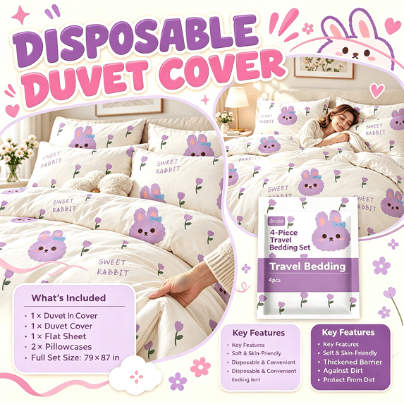 King Size Disposable Bed Sheets For Travel, Disposable Sheet Set, Disposable Sheets For Travel, Portable Travel Sheets Disposable Bedding 4 Piece Set