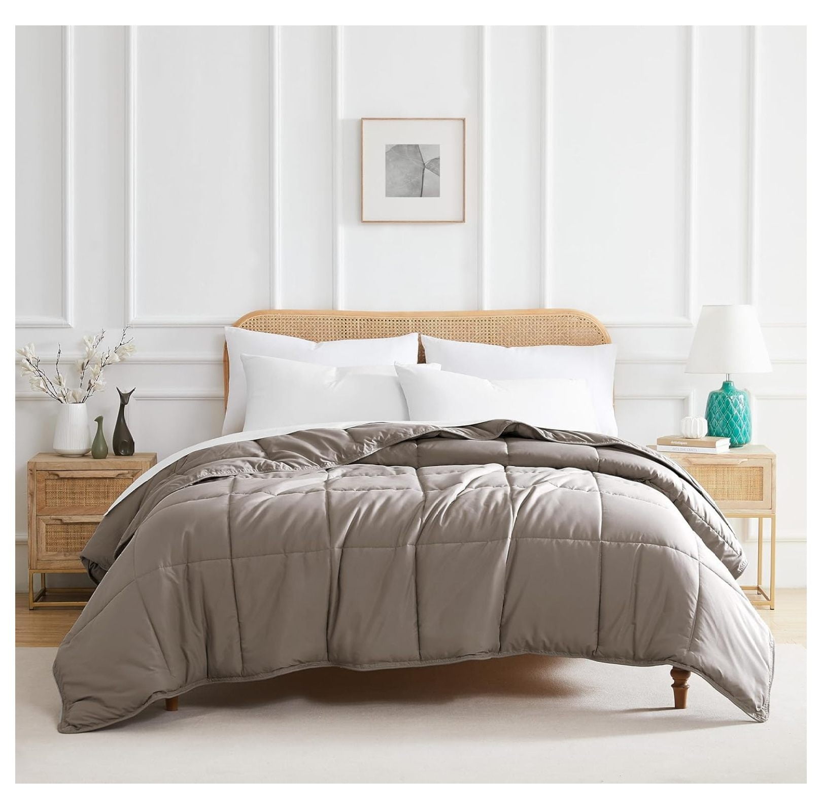 King Size Down Alternative Comforter, Oversized Cal/King Comforter, Hotel Bedding, All Season, Wrinkle Free Bedding, Dark Taupe Comforters