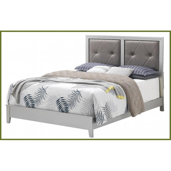 King Size Durable Transitional Style Bed Frame Silver Champagne Finish for Master Bedroom
