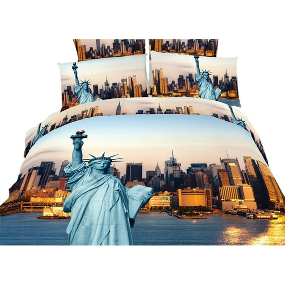 King Size Duvet Cover Sheets Set - Statue of Liberty