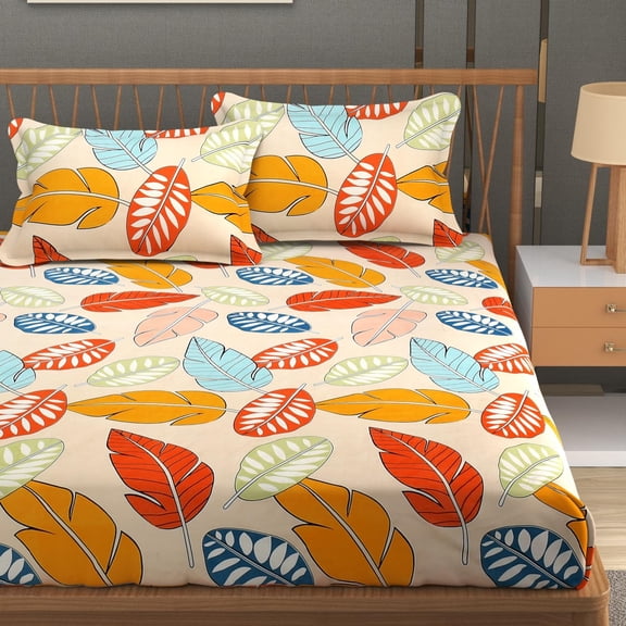 King Size Elastic Fitted Bedsheets With 2 Pillow Covers - 90 X 100 Inches, Multicolor | Soft Wrinkle Free & Breathable Elastic Bedsheets - Durable & Long Lasting Bedsheet