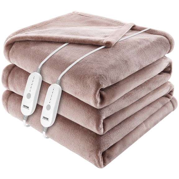 Large Electric Heating Blanket with 10H Timer & 5 Warmth Levels, Machine Washable King Size 100x90 Flannel Throw, Dual Control, ETL FCC Safe (Beige)