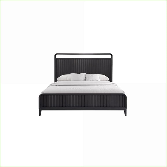 King Size Elm Veneer Open Panel Bed Frame with Channel Pattern Headboard/Footboard - Peppercorn Finish for Master Bedroom