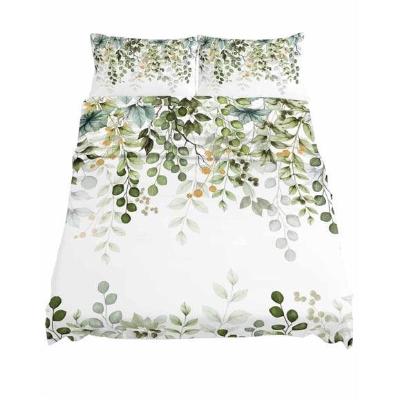 King Size Eucalyptus Leaf Sheet Sets Sage Green Leaves Branch Abstract Art Soft Breathable Microfiber Bed Sheets Deep Pockets 4 Piece Bed Sheets Set, 1 Fitted Sheet, 1 Flat Sheet & 2 Pillowcases