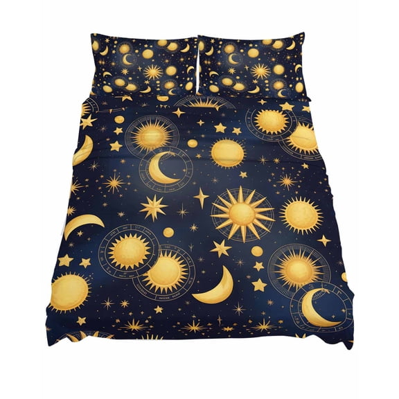 King Size Fantasy Galaxy Sheet Sets Golden Planet Universe Sun Moon Stars Retro Soft Breathable Microfiber Bed Sheets Deep Pockets 4 Piece Bed Sheets Set, 1 Fitted Sheet, 1 Flat Sheet & 2 Pillowcases