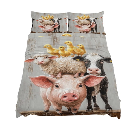 King Size Farm Animal Sheet Sets Pig Sheep Cow Chicken Countryside Soft Breathable Microfiber Bed Sheets Deep Pockets 4 Piece Bed Sheets Set, 1 Fitted Sheet, 1 Flat Sheet & 2 Pillowcases