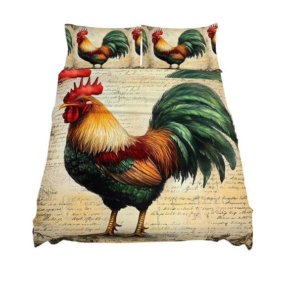 King Size Farmhouse Rooster Sheet Sets Vintage Rustic Country Chicken Soft Breathable Microfiber Bed Sheets Deep Pockets 4 Piece Bed Sheets Set, 1 Fitted Sheet, 1 Flat Sheet & 2 Pillowcases