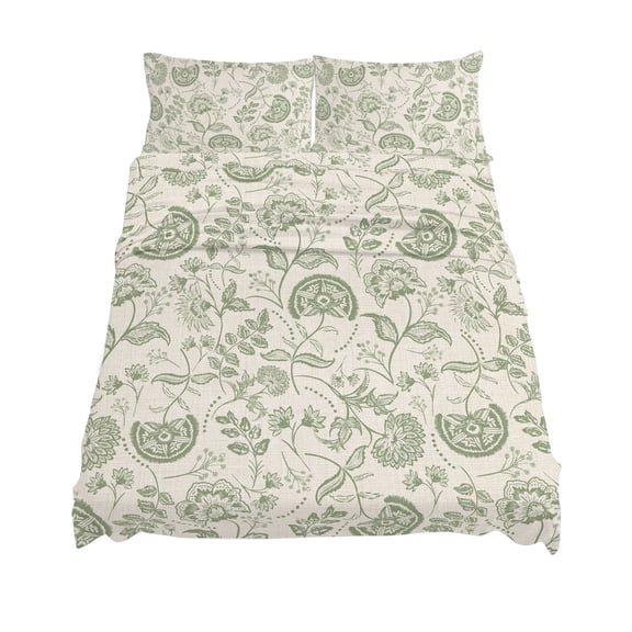 King Size Farmhouse Sage Green Floral Sheet Sets Linen Boho Paisley Flower Rustic Soft Breathable Microfiber Bed Sheets 4 Piece Bed Sheets Set, 1 Fitted Sheet, 1 Flat Sheet & 2 Pillowcases