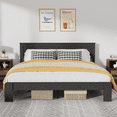 thumbnail image 1 of King Size Farmhouse Wooden Bed Frame with Headboard, Rustic Platform Bed with Silent Wood Slat System, No Box Spring Needed, Rustic Black, 1 of 10
