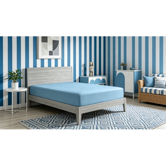 King Size Fitted/Bottom Sheet, Luxurious Italian Finish, 1500-Thread Count Egyptian Cotton, Fits 18-20 Inch Pocket Depth, Light Blue