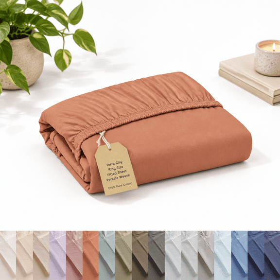 King Size Fitted Sheet Onlyton Percale Tera Clay