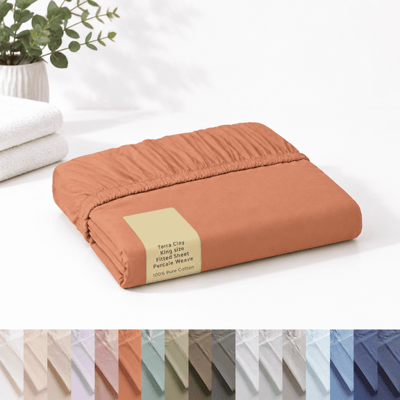 King Size Fitted Sheet Onlyton Percale Tera Clay