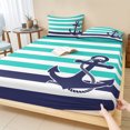 thumbnail image 1 of King Size Fitted Sheet Set - Anchor Turquoise 3 Piece Bedding Sets 16" Deep Pocket Fitted Sheet with 2 Pillowcases, Modern Navy Blue White Striped Nautical Brushed Microfiber Hotel Luxury Bed Sheets, 1 of 9