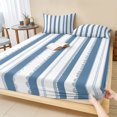 thumbnail image 1 of King Size Fitted Sheet Set - Blue Striped 3 Piece Bedding Sets 16" Deep Pocket Fitted Sheet with 2 Pillowcases, Farmhouse Vertical Stripes Geometric Brushed Microfiber Hotel Luxury Bed Sheets, 1 of 9