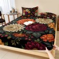 thumbnail image 1 of King Size Fitted Sheet Set - Boho Floral 3 Piece Bedding Sets 16" Deep Pocket Fitted Sheet with 2 Pillowcases, Vintage Blossom Dahlias Rose Rustic Plants Brushed Microfiber Hotel Luxury Bed Sheets, 1 of 9