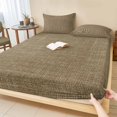 thumbnail image 1 of King Size Fitted Sheet Set - Brown 3 Piece Bedding Sets 16" Deep Pocket Fitted Sheet with 2 Pillowcases, Farmhouse Burlap Solid Beige Color Modern Linen Texture Brushed Microfiber Luxury Bed Sheets, 1 of 9