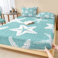 thumbnail image 1 of King Size Fitted Sheet Set - Coastal Starfish 3 Piece Bedding Sets 16" Deep Pocket Fitted Sheet with 2 Pillowcases, Seafoam Blue Nautical Vintage Marine Life Brushed Microfiber Hotel Bed Sheets, 1 of 9