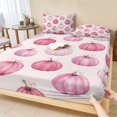 thumbnail image 1 of King Size Fitted Sheet Set - Fall Thanksgiving 3 Piece Bedding Sets 16" Deep Pocket Fitted Sheet with 2 Pillowcases, Pink Pumpkin Autumn Rustic Boho Brushed Microfiber Hotel Luxury Bed Sheets, 1 of 9