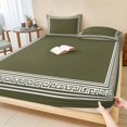 thumbnail image 1 of King Size Fitted Sheet Set - Forest Green Geometric 3 Piece Bedding Sets 16" Deep Pocket Fitted Sheet with 2 Pillowcases, White Greek Key Design Abstract Modern Art Brushed Microfiber Bed Sheets, 1 of 9