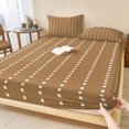 thumbnail image 1 of King Size Fitted Sheet Set - Geometric Stripes Brown 3 Piece Bedding Sets 16" Deep Pocket Fitted Sheet with 2 Pillowcases, Polka Dots Abstract Farmhouse Brushed Microfiber Hotel Luxury Bed Sheets, 1 of 9