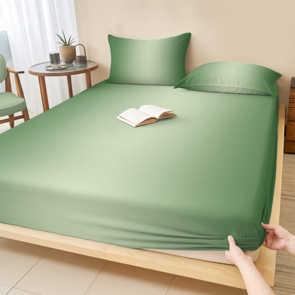 King Size Fitted Sheet Set - Green Ombre 3 Piece Bedding Sets 16" Deep Pocket Fitted Sheet with 2 Pillowcases, Modern Gradient Abstract Art Brushed Microfiber Hotel Luxury Bed Sheets