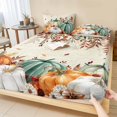 thumbnail image 1 of King Size Fitted Sheet Set - Green Orange Pumpkins Fall 3 Piece Bedding Sets 16" Deep Pocket Fitted Sheet with 2 Pillowcases, Thanksgiving Floral Botanical Brushed Microfiber Hotel Luxury Bed Sheets, 1 of 9