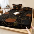 thumbnail image 1 of King Size Fitted Sheet Set - Halloween 3 Piece Bedding Sets 16" Deep Pocket Fitted Sheet with 2 Pillowcases, Fall Orange Pumpkin Cats Moonlight Rustic Black Brushed Microfiber Hotel Luxury Bed Sheets, 1 of 9
