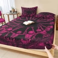 thumbnail image 1 of King Size Fitted Sheet Set - Halloween 3 Piece Bedding Sets 16" Deep Pocket Fitted Sheet with 2 Pillowcases, Vintage Skeleton Pink Fall Holiday Brushed Microfiber Hotel Luxury Bed Sheets, 1 of 9