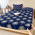 thumbnail image 1 of King Size Fitted Sheet Set - Navy Blue Palm Trees 3 Piece Bedding Sets 16" Deep Pocket Fitted Sheet with 2 Pillowcases, Tropical Summer Botanical Seaside Brushed Microfiber Hotel Luxury Bed Sheets, 1 of 9
