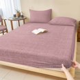 thumbnail image 1 of King Size Fitted Sheet Set - Nude Pink 3 Piece Bedding Sets 16" Deep Pocket Fitted Sheet with 2 Pillowcases, Farmhouse Burlap Solid Pink Color Modern Linen Texture Brushed Microfiber Bed Sheets, 1 of 9