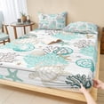 thumbnail image 1 of King Size Fitted Sheet Set - Ocean Coastal 3 Piece Bedding Sets 16" Deep Pocket Fitted Sheet with 2 Pillowcases, Watercolor Sea Turtle Coral Shell Wood Grain Brushed Microfiber Hotel Bed Sheets, 1 of 9
