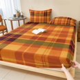 thumbnail image 1 of King Size Fitted Sheet Set - Orange Green Plaid 3 Piece Bedding Sets 16" Deep Pocket Fitted Sheet with 2 Pillowcases, Modern Thanksgiving Grids Striped Brushed Microfiber Hotel Luxury Bed Sheets, 1 of 9