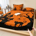 thumbnail image 1 of King Size Fitted Sheet Set - Orange Halloween 3 Piece Bedding Sets 16" Deep Pocket Fitted Sheet with 2 Pillowcases, Scary Castle Bats Tree Silhouette Brushed Microfiber Hotel Luxury Bed Sheets, 1 of 9