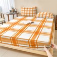thumbnail image 1 of King Size Fitted Sheet Set - Orange Plaid 3 Piece Bedding Sets 16" Deep Pocket Fitted Sheet with 2 Pillowcases, Gingham Check Minimalist Modern Grid Farmhouse Brushed Microfiber Hotel Bed Sheets, 1 of 9