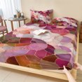 thumbnail image 1 of King Size Fitted Sheet Set - Pink Purple Geometric 3 Piece Bedding Sets 16" Deep Pocket Fitted Sheet with 2 Pillowcases, Farmhouse Stained Glass Abstract Art Brushed Microfiber Hotel Bed Sheets, 1 of 9