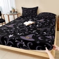 thumbnail image 1 of King Size Fitted Sheet Set - Purple Floral Halloween 3 Piece Bedding Sets 16" Deep Pocket Fitted Sheet with 2 Pillowcases, Horror Dark Silhouetted Cats Brushed Microfiber Hotel Luxury Bed Sheets, 1 of 9
