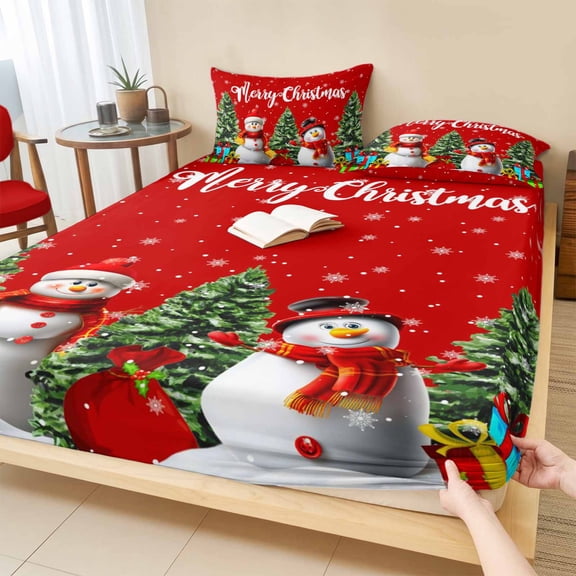 King Size Fitted Sheet Set - Christmas 3 Piece Bedding Sets 16