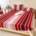 thumbnail image 1 of King Size Fitted Sheet Set - Red Vertical Striped 3 Piece Bedding Sets 16" Deep Pocket Fitted Sheet with 2 Pillowcases, Farmhouse Minimalist Abstract Lines Brushed Microfiber Hotel Luxury Bed Sheets, 1 of 9