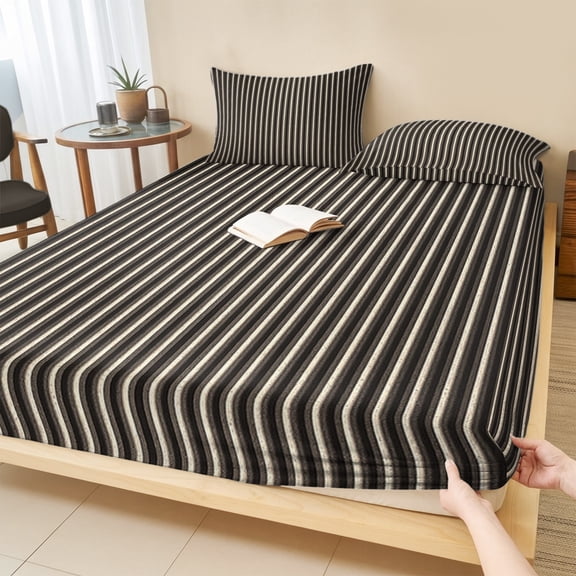 King Size Fitted Sheet Set - Vintage Brown, 3 Piece Bedding Sets 16" Deep Pocket Fitted Sheet with 2 Pillowcases, Ombre Abstract Minimalist Geometric Brushed Microfiber Hotel Luxury Bed Sheets