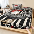 thumbnail image 1 of King Size Fitted Sheet Set - Vintage Rooster 3 Piece Bedding Sets 16" Deep Pocket Fitted Sheet with 2 Pillowcases, Black White Striped Watercolor Brushed Microfiber Hotel Luxury Bed Sheets, 1 of 9