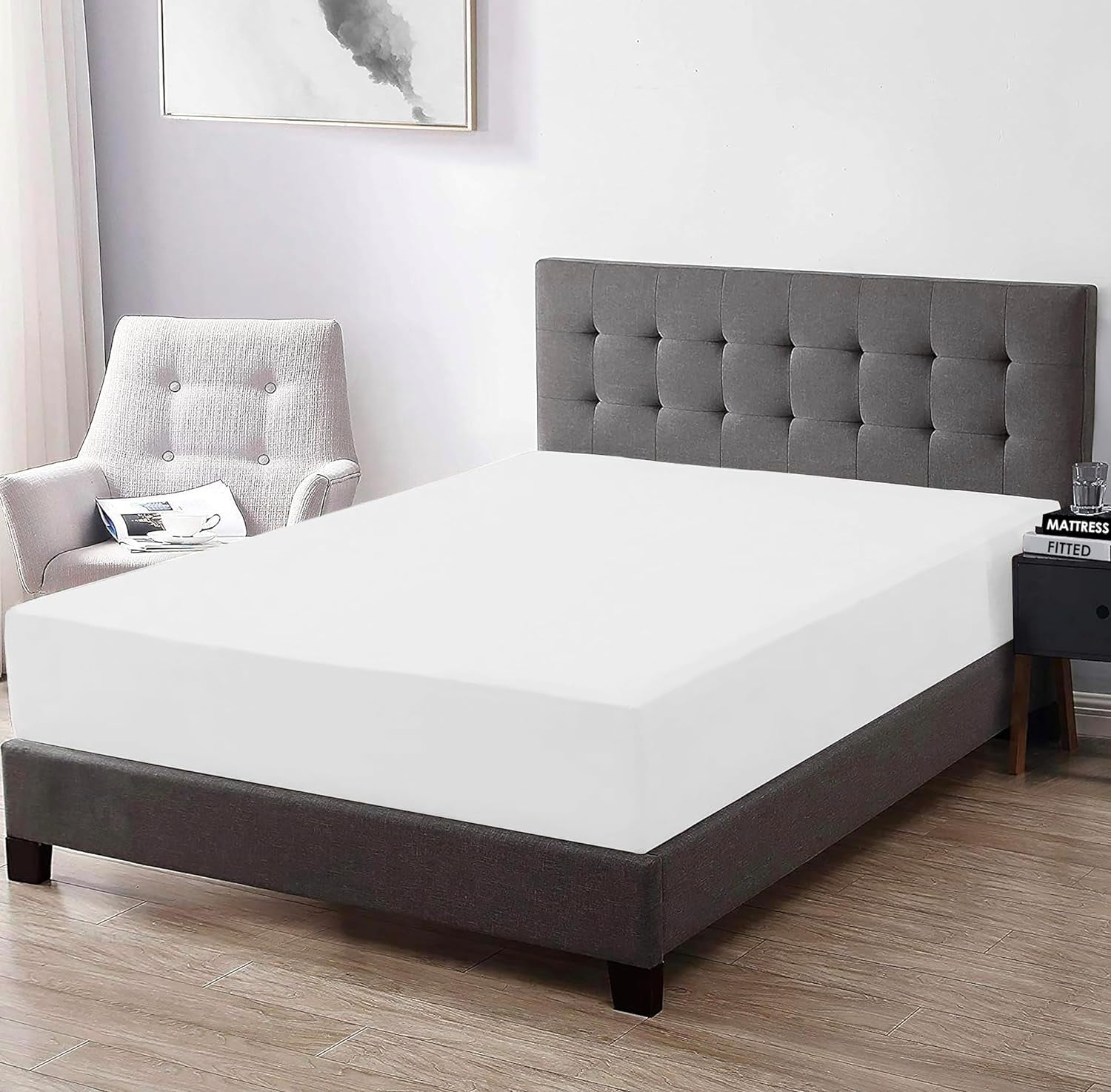 King Size Fitted Sheet White, 400 Thread Count 100 Cotton Sateen, Deep