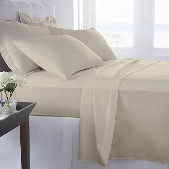 King Size Flat Sheet + 2PC Pillowcases Only - 400 Thread Count 100% Cotton - Fitted Sheets Sold Separately for Set - Solid (Ivory) by Splendid