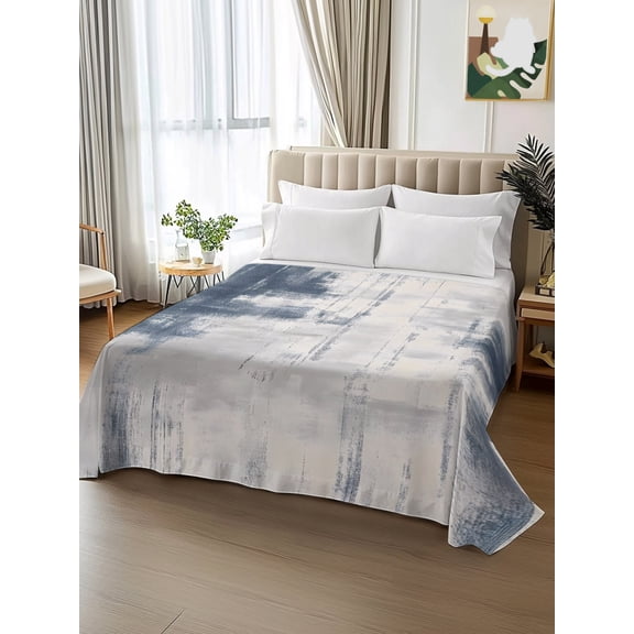 King Size Flat Sheet Only,Abstract Gray Blue Ombre Soft Top Bed Sheets Breathable Bedding Sheet Retro Gradient Oil Painting Art Microfiber Hotel Luxury Flat Sheets