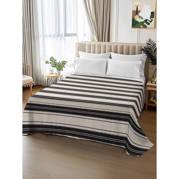 King Size Flat Sheet Only,Beige Black Stripes Soft Top Bed Sheets Breathable Bedding Sheet Modern Minimalist Striped Microfiber Hotel Luxury Top Sheets