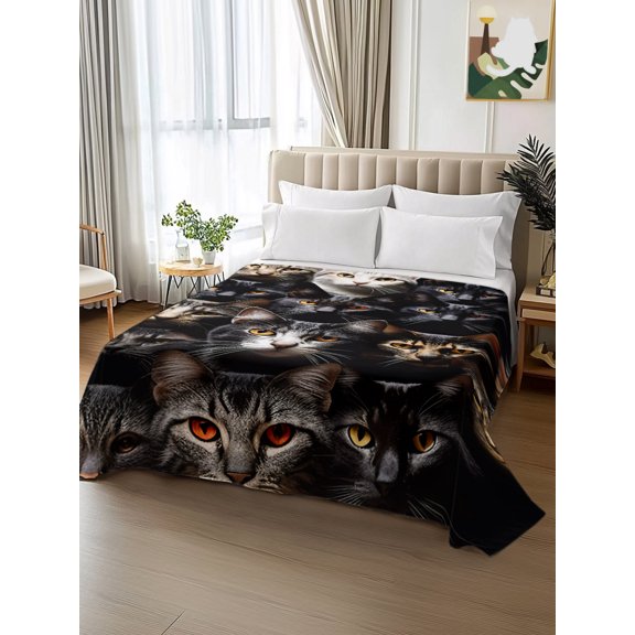 King Size Flat Sheet Only,Black White Pet Cat Soft Top Bed Sheets Breathable Bedding Sheet Cat's Eyes Microfiber Hotel Luxury Top Sheets
